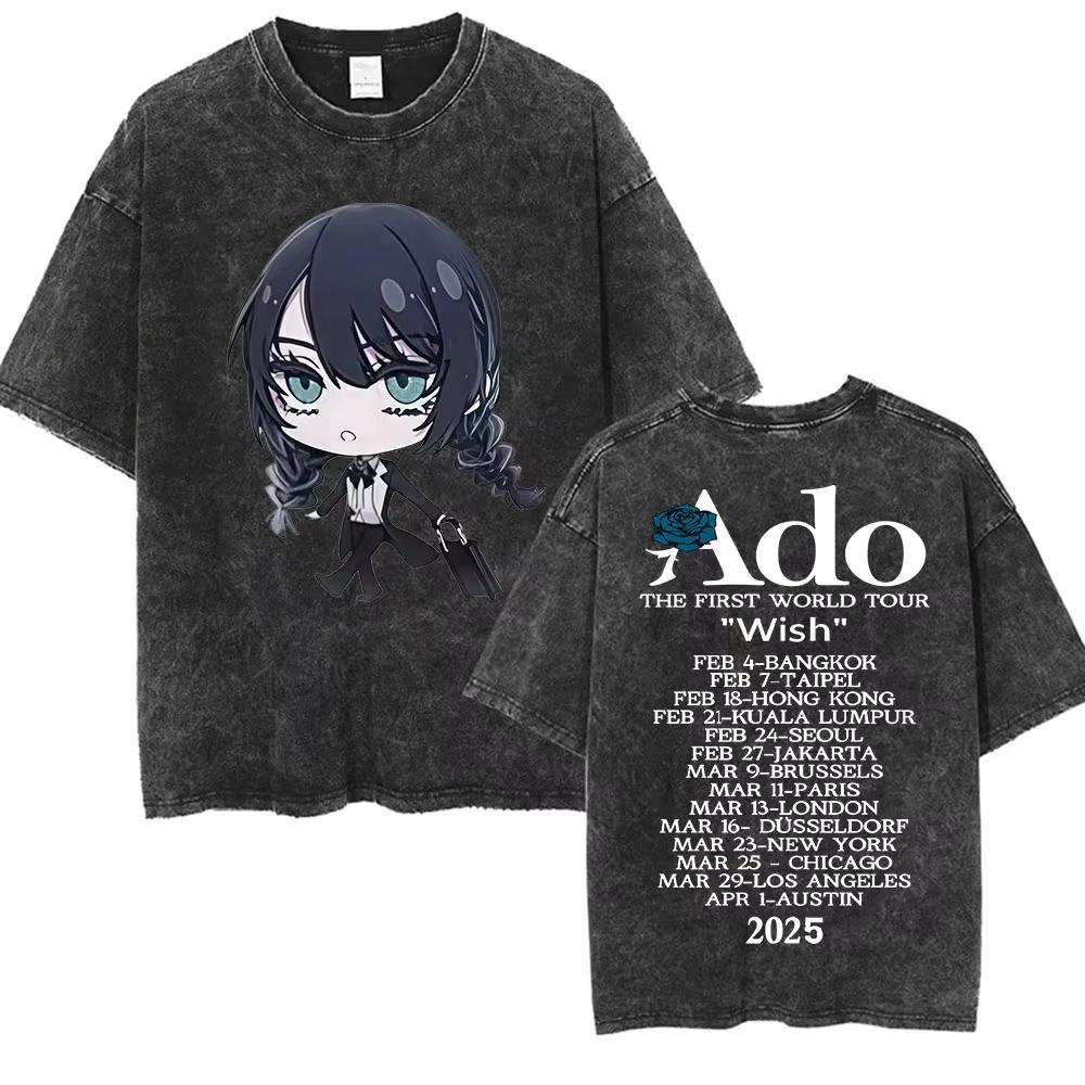 ADO Hibana World Tour Vintage Washed T Shirts Japanese Singer Fashion Oversized Tshirts Casual Aesthetic Short Sleeve Tees