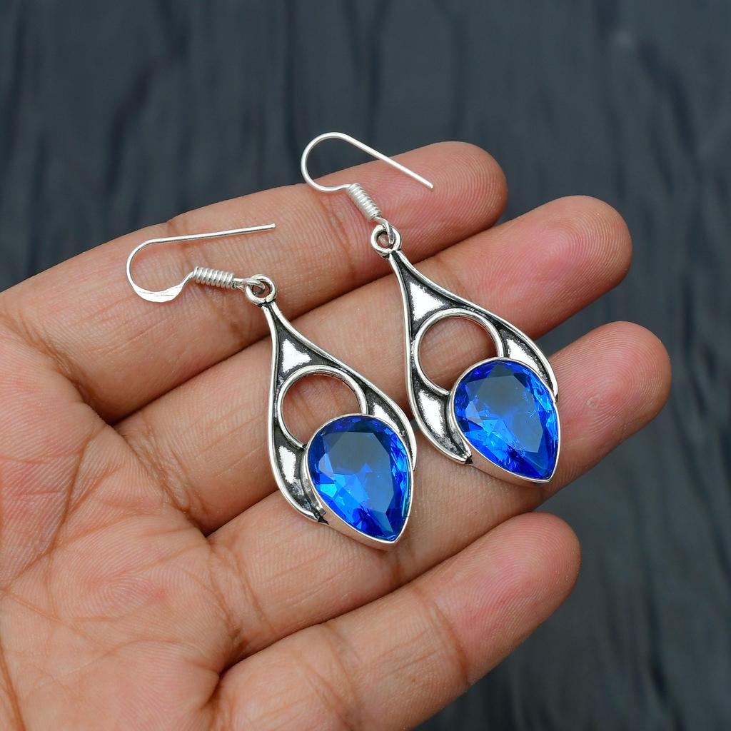 London Blue Topas Edelstein Handgefertigt 925 Sterling Silber Schmuck Ohrring