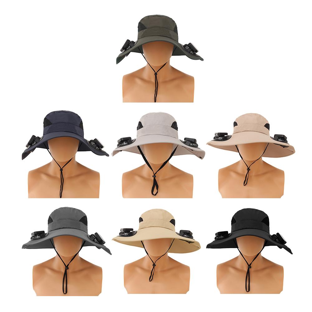 Solar Fan Outdoor Fishing Hat with 2 Solar Fan Wide Brim Bucket Hat for Men Outdoor Camping Fishing Hiking
