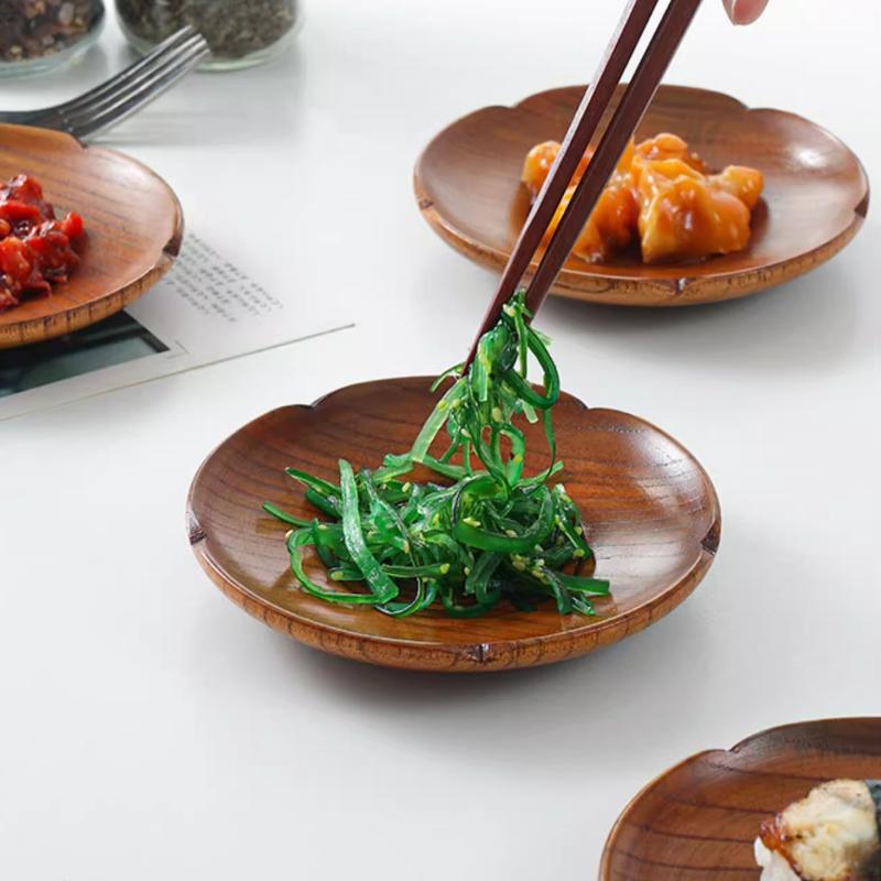 Wooden Dipping Saucer Solid Wood Round Butter Dish Cheese Plate Dessert Snack Plate Coasters Kitchen Tableware Accessories