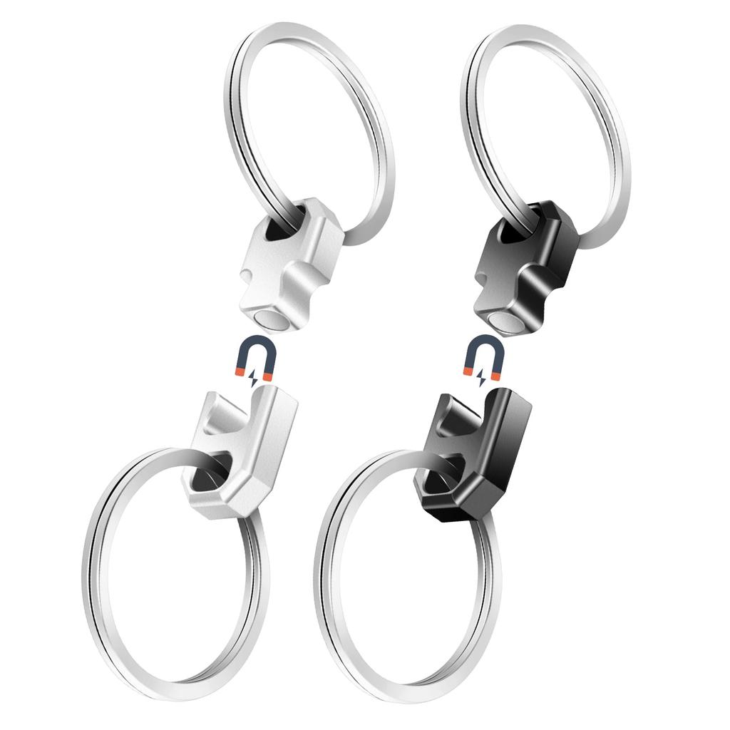 Magnetic Set of Magnetic Quick Portable Corner T-ENGINE Keychains, 2, Aluminum, Hook, Carabiner, Anti-Loss, Release, Compact, Lightweight, (Square 02)