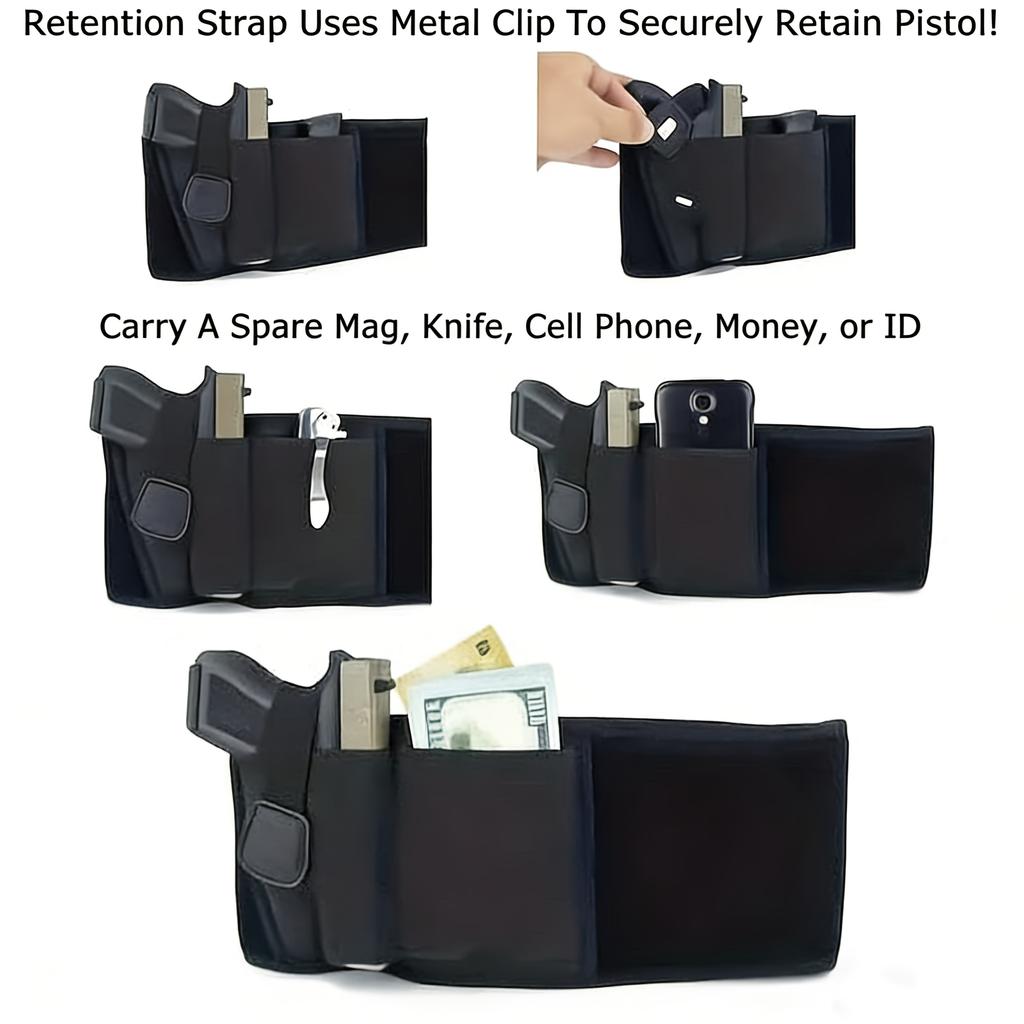Concealed Carry Belly Band Holster, Breathable Elastic Tactical Waistband Gun Holster for Men Women with Movable Magazine Pouch