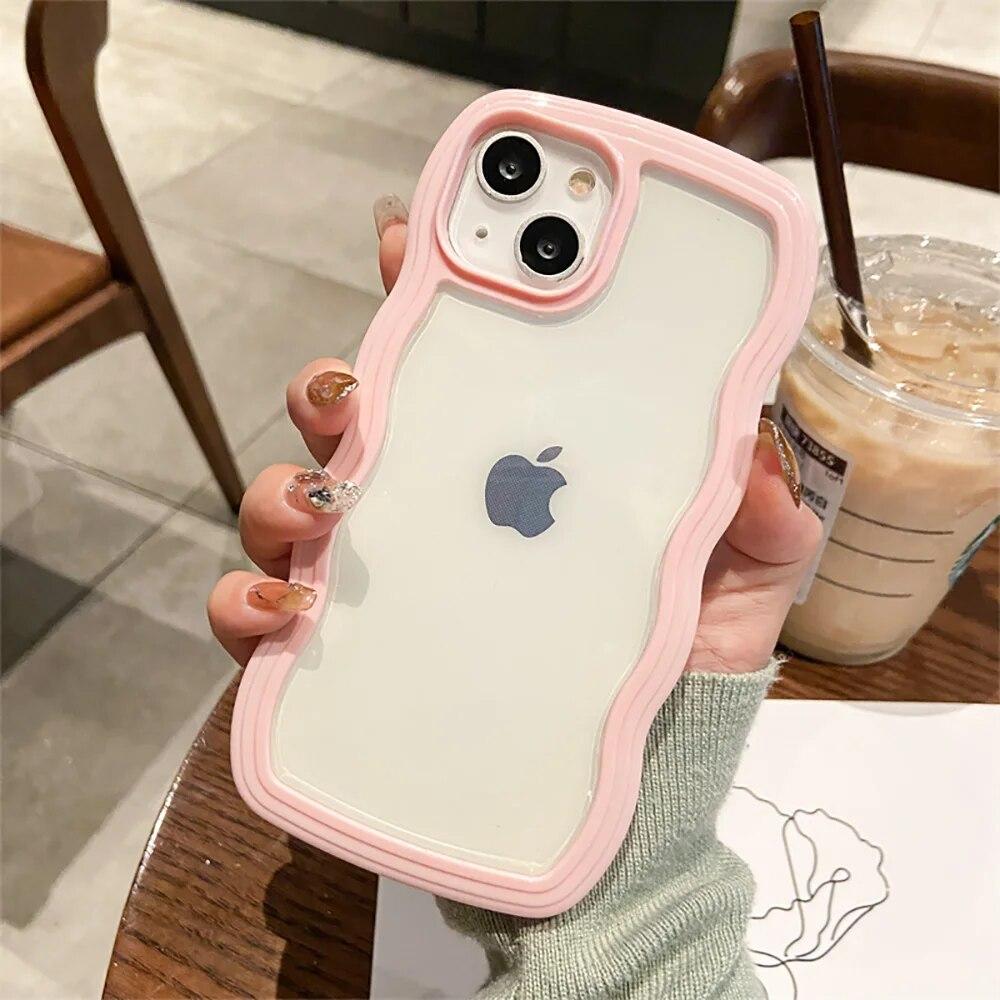 Fashion Cute Transparent Wave Phone Case For iPhone 14 Case For iPhone 11 12 13 14 Pro Max XR XS Max X 7 8 14 Plus Clear Cover
