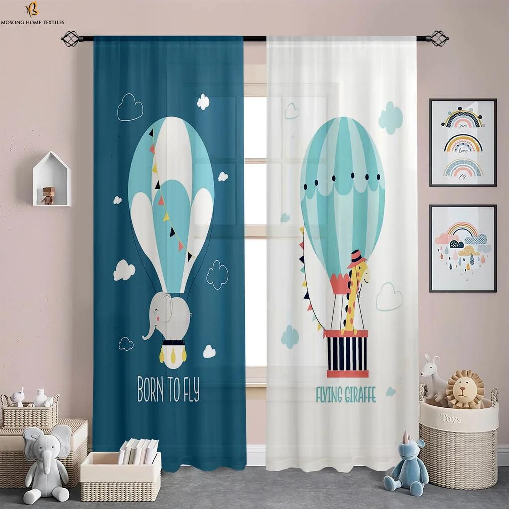 Forest Animal Cartoon Printed Curtains Polyester Fiber Curtains Children's Room Living Room Study Dormitory Decorative Curtains