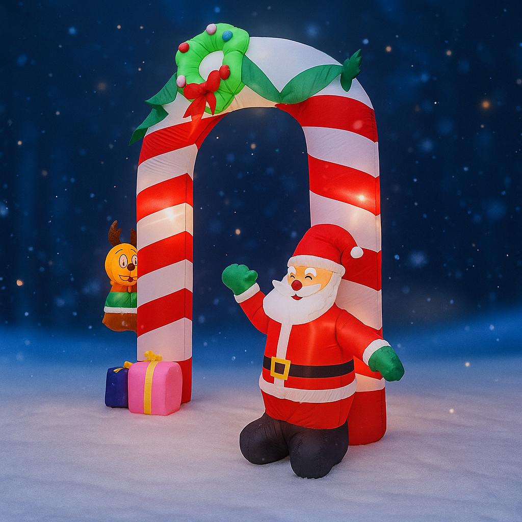 7.87FT Inflatable Toy Santa Man Arch Animal Gift Box with LED Light Xmas Decoration for Yard Supplie Home Ornament Festive Gift