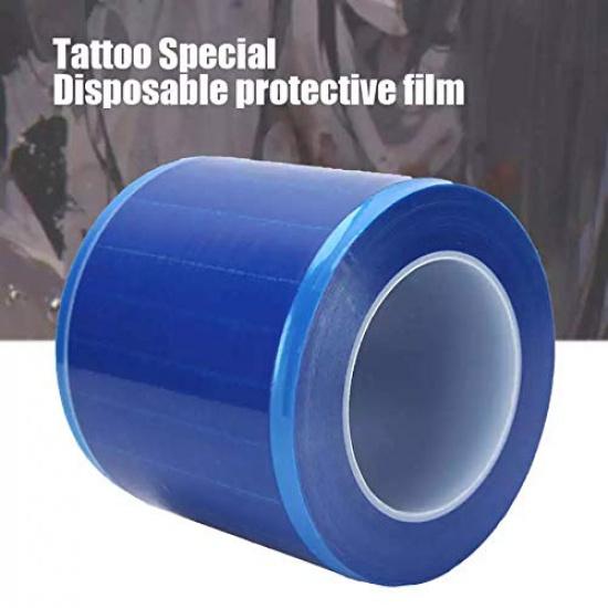 Blue Barrier Film Roll (1200 Sheets) Adhesive Tape for Dental, Tattoo, Makeup - Polyethylene, 4'' X 6''