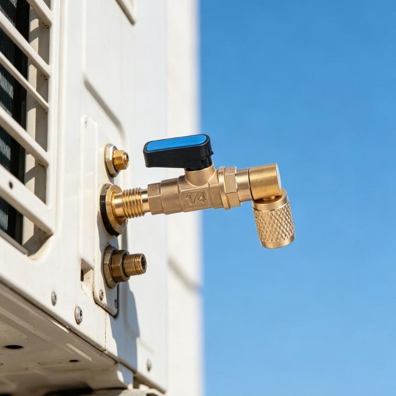 Brass 90 Degree R22 Ball Valves Shut-off Flows Control for Refrigerator & AC Charging Compact Valves for Refrigeration Repair