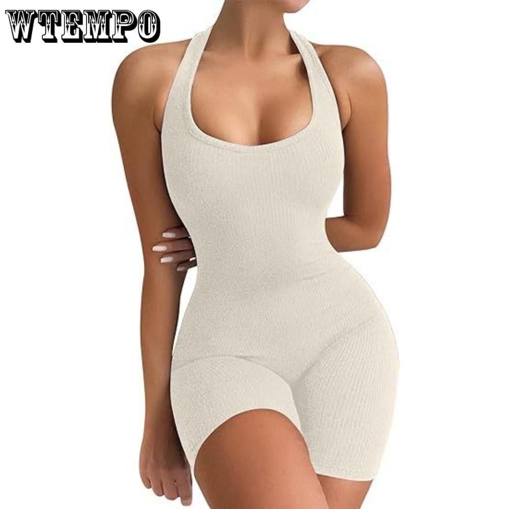 Dam Natrelax Sexig Body Tanga Ärmlös Halter Racerrygg Höghalsad Tanktoppar Bodysuits för Utgång