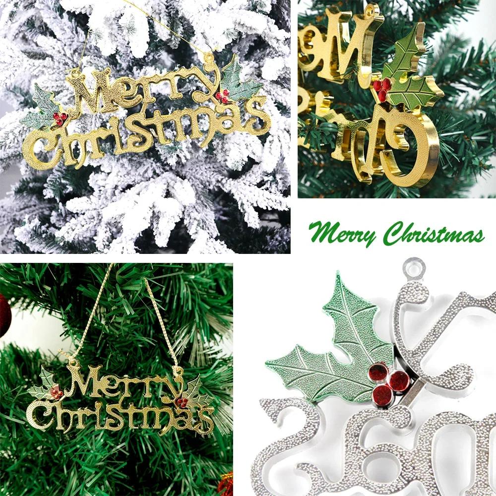 Christmas Letters Hanging Sign 3D Holes Designed Merry Christmas Gold Pendant Home Party Xmas Tree Door Hanging Decoration 2024
