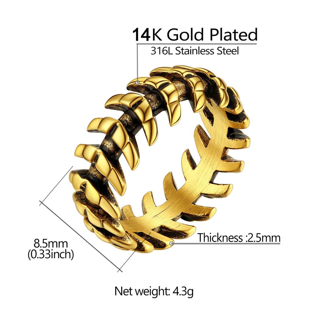 Stainless Steel 8.5mm Wide Snake Bone Rings for Man Woman Size 7-14 Black Vintage Retro Style Gothic Punk Unisex Jewelry Gift