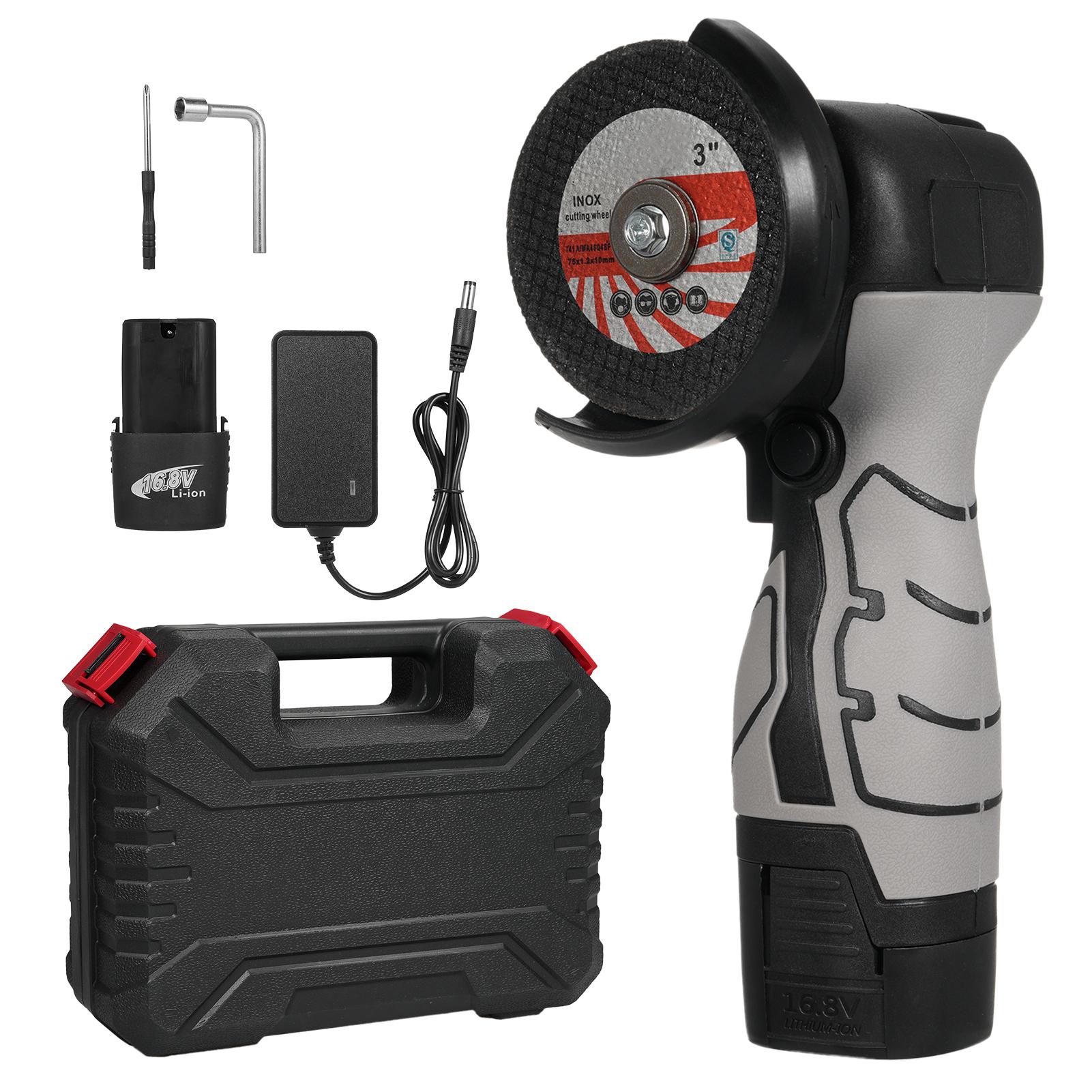 

Беспроводная угловая шлифовальная машина, электрический шлифовальный инструмент, 7000 об/мин, мини-шлифовальная машина с аккумулятором 2 шт., 16,8 В, 2000 мАч UK Plug чёрный