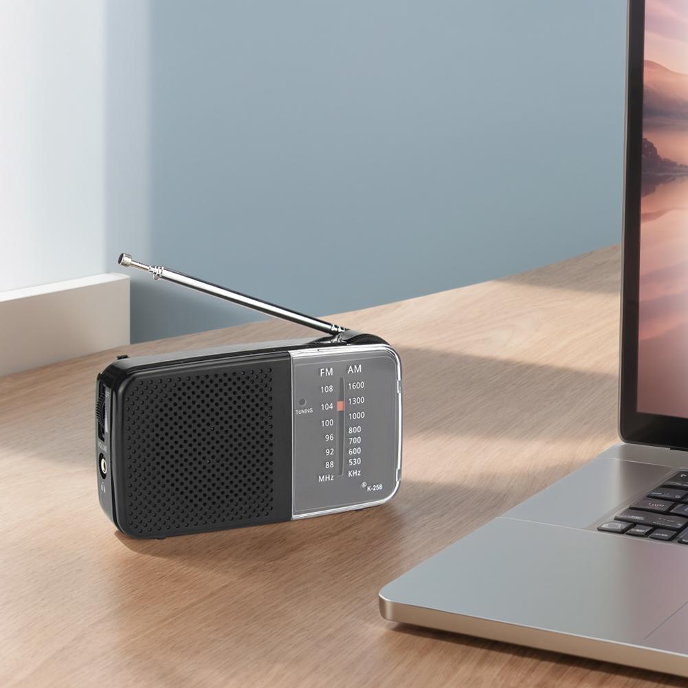 K-258 AM FM Portable Radio Receiver Built-in Speaker & 3.5mm Headphones Jack With Lanyard Handheld Pocket Radio