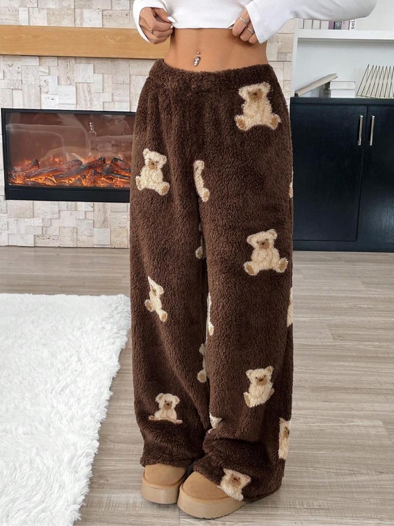 2025 Fall Women All Over Print Elastic High Waist Wide Leg Casual Lounge Pants