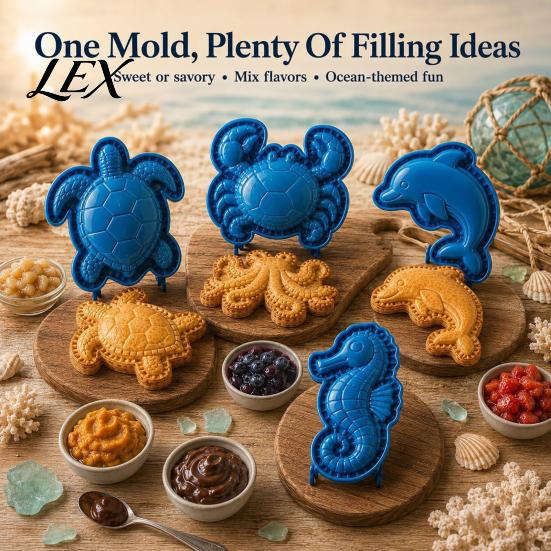 Nonstick Pastry Crimper for Kids Marine Animal Mini Pie Mold, Durable Non-stick Reusable Dough Cutter, Decorative Kitchen Tools Family Baking