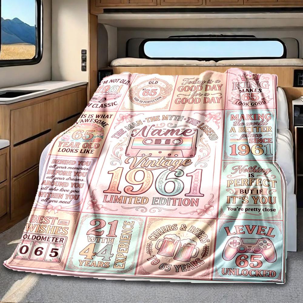 Elegant Butterfly And Floral 65Th Birthday Celebration Blanket Personalized Name Soft Comfortable Stylish Blanket Car Blanket Perfect For Travel
