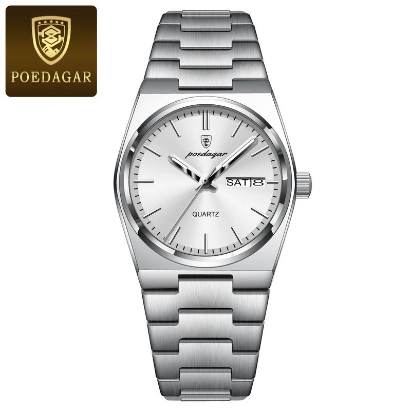Fashion Quartz Ladies Watch Stainless Steel Date Week Woman's Wristwatch Waterproof Luminous Business Watches For Men Couples