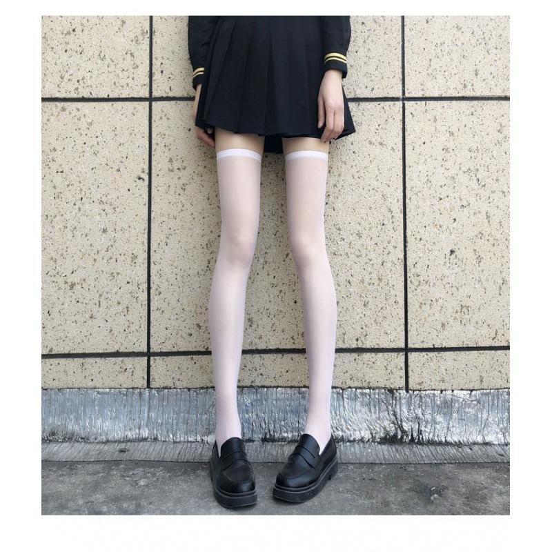 Lolita Straps Y2k Stockings White Pure Desire Socks Subculture Long Knee Socks Black and White Silk Thin Babes