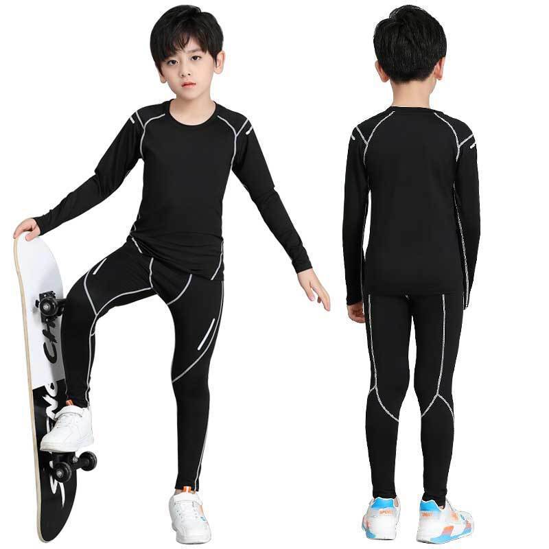 New Children's Tights Training Clothes Autumn and Winter Base Warm Sports Quick-drying Clothes Student Basketball Fitness Clothes Set