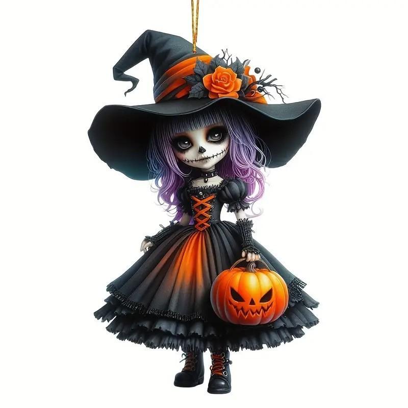 Car Acrylic Halloween Ornament Cute Witch Decor Auto Interior Tree Accessory