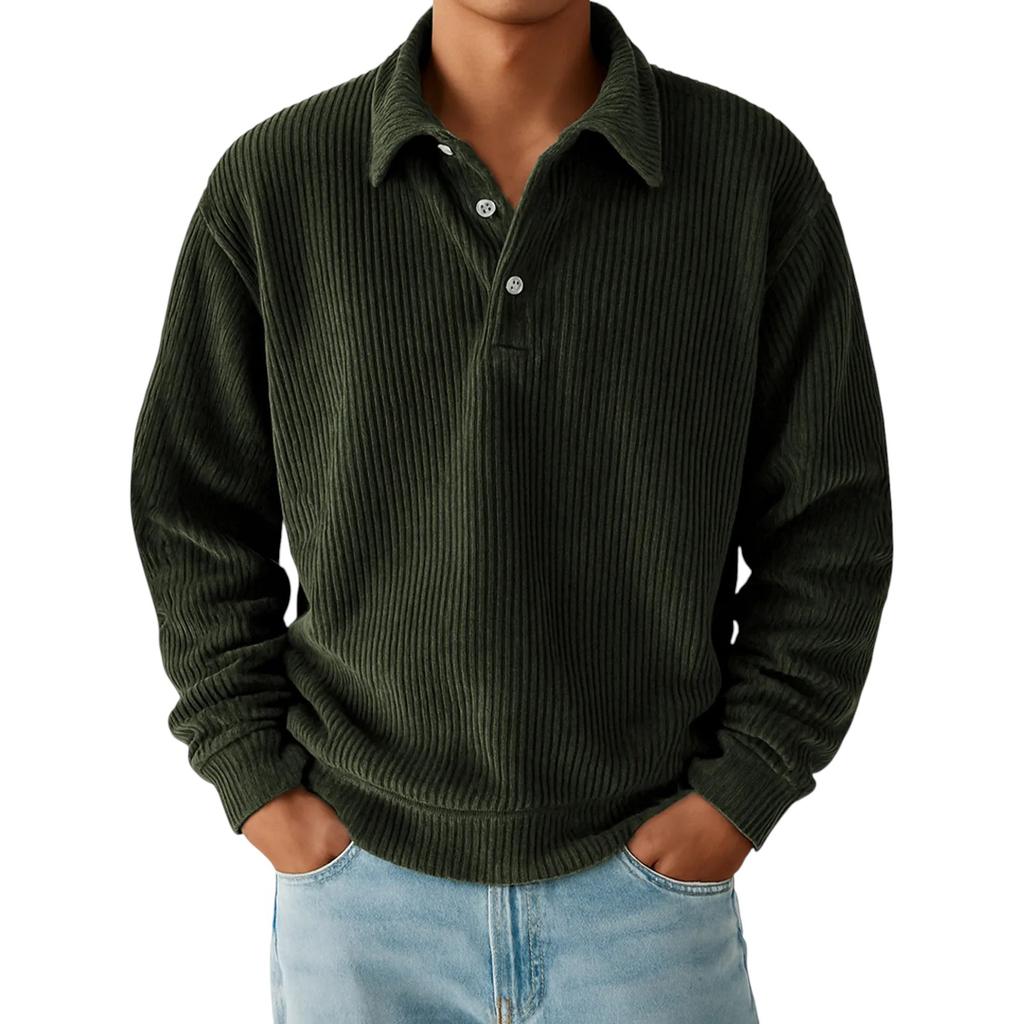 Men's Casual Outdoor Lapel Corduroy Pullover Long-sleeved Top