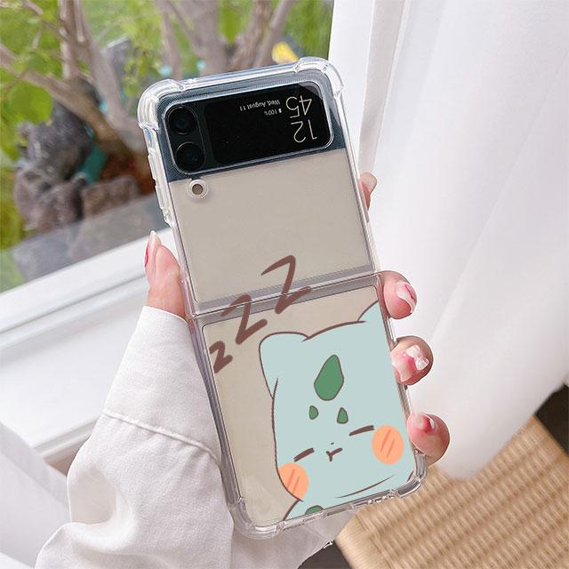 Luxury Case For Samsung Galaxy Z Flip 3 4 5G Funda Z Flip3 Clear PC Hard Shockproof Back Phone Coque Shell Pikachu Pokemon