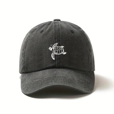 A Black Baseball Cap with Turtle Embroidery Adjustable Lightweight Unisex Sun Hat Casual Outdoor Beach Hat