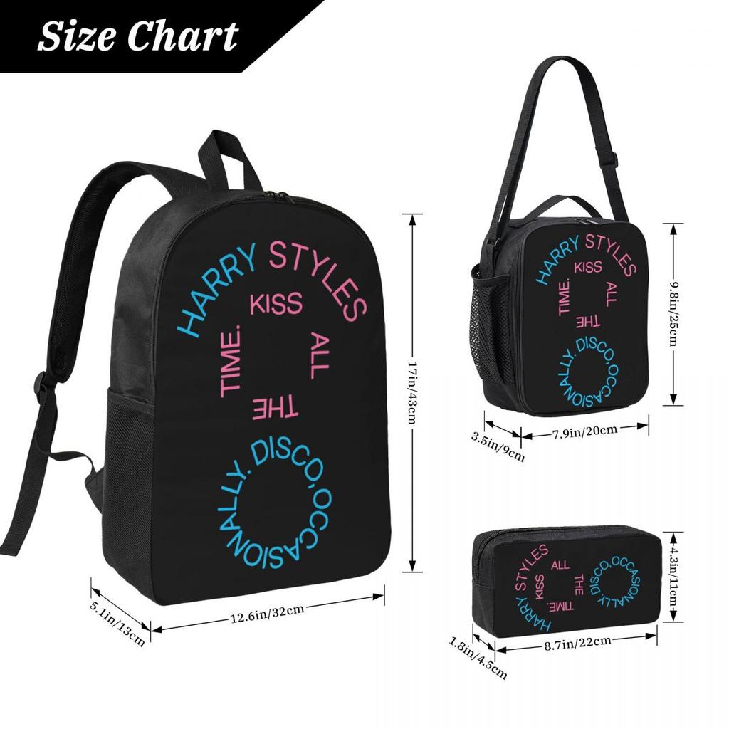Harrys Styles Kiss All The Time Theme School Bags Set for Boy Girl Pen Bags Backpack Sets with Lunch Box For Students Knapsack