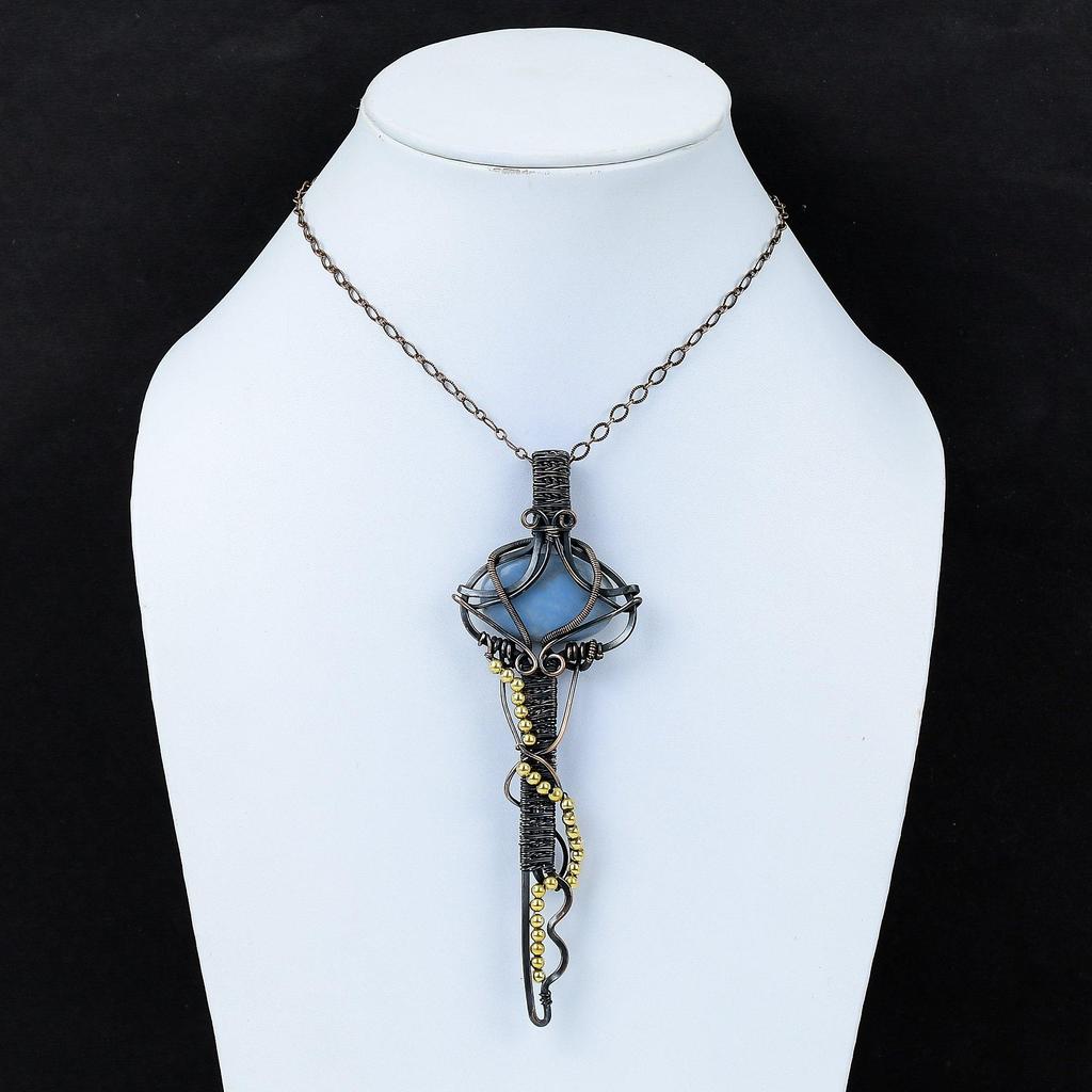 Angelite Pendant Copper Wire Wrapped Pendant Key Pendant Angelite Gemstone Jewelry Handmade Boho Pendant Amazing Copper Jewelry Gift For Him