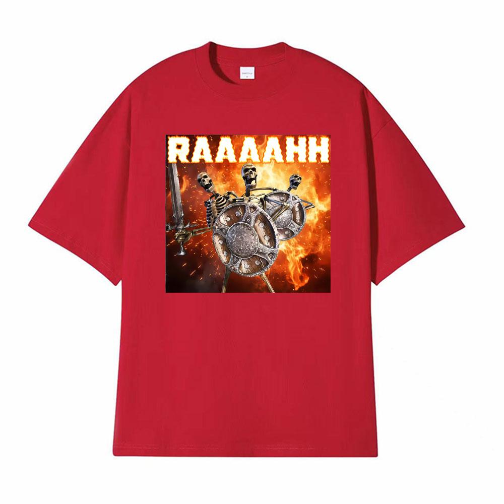 

RAAAAHH Skeleton Banging Shield Funny Meme T Shirts Men Women Fashion Street Trending TShirt Pure Cotton Casual Comfort Tshirt S