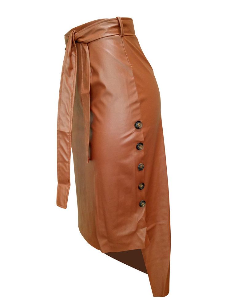 European Leather Women's Slim Fit Mid-Length Pencil Skirt with Slit
