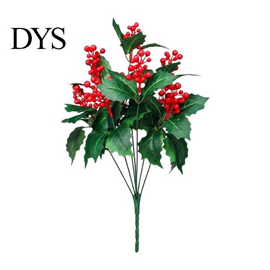 Indoor Holiday Ornament for Mantel Artificial Poinsettia Flowers, Christmas Red Bouquet with Berries, Faux Silk Maintenance Free Plant Decor