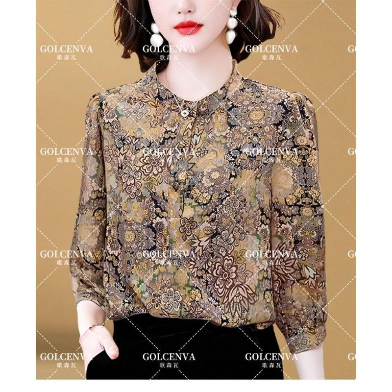 Counter Quality Silk Shirt for Women Spring and Summer Three-quarter Sleeve Fashionable Printed Shirt Loose Mulberry Silk Top