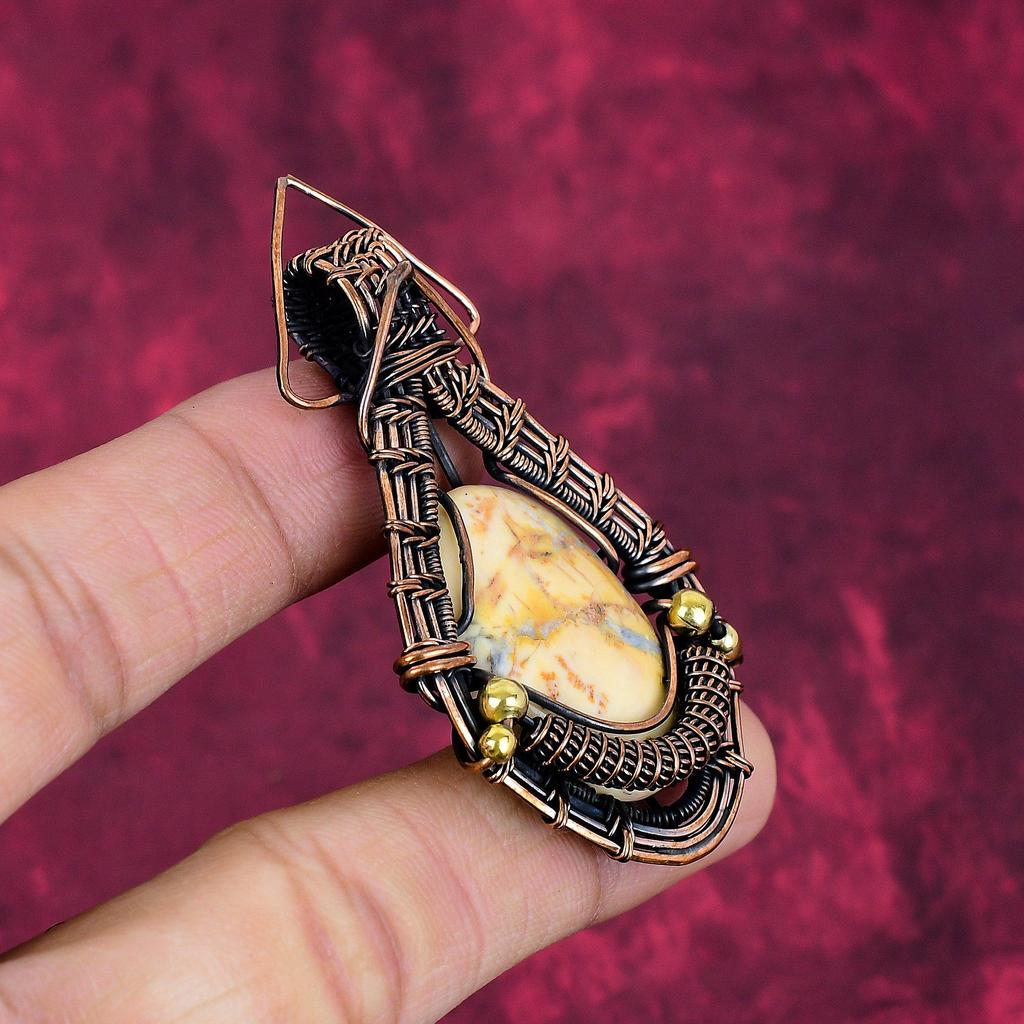 Maligano Jaspis Anhänger Kupferdraht Gewickelter Anhänger Handgefertigter Edelsteinschmuck