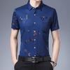 Summer Men's Ice Silk Short-sleeved Shirt Thin Plus Size Breathable Anti-wrinkle Pocket Printed Shirt