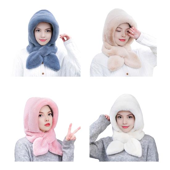 Women Hat Solid Color Elastic Knitted Warm Winter Hat With Scarf Outdoor