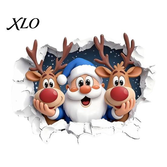 Holiday Home Decor Gifts Christmas Santa Claus And Elk Toilet Stickers, 3D Wall Breaking Decals, Creative Indoor Outdoor Ornaments Waterproof