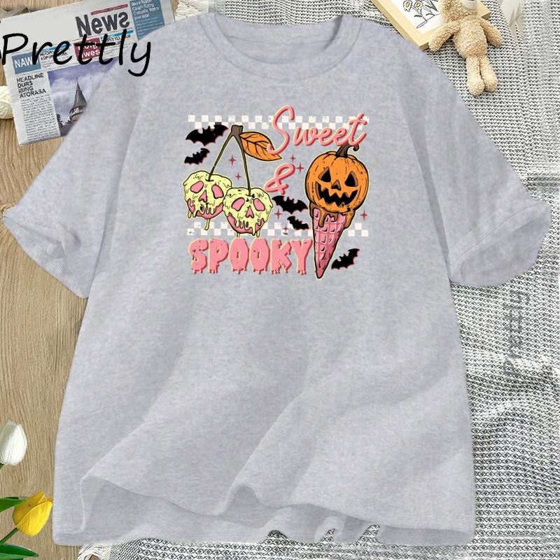 Sweet and Spooky Halloween Tshirt Trendy Halloween Ice Cream Tshirt Funny Spooky Season Fall Tee Unisex Women Short Sleeve Clothes