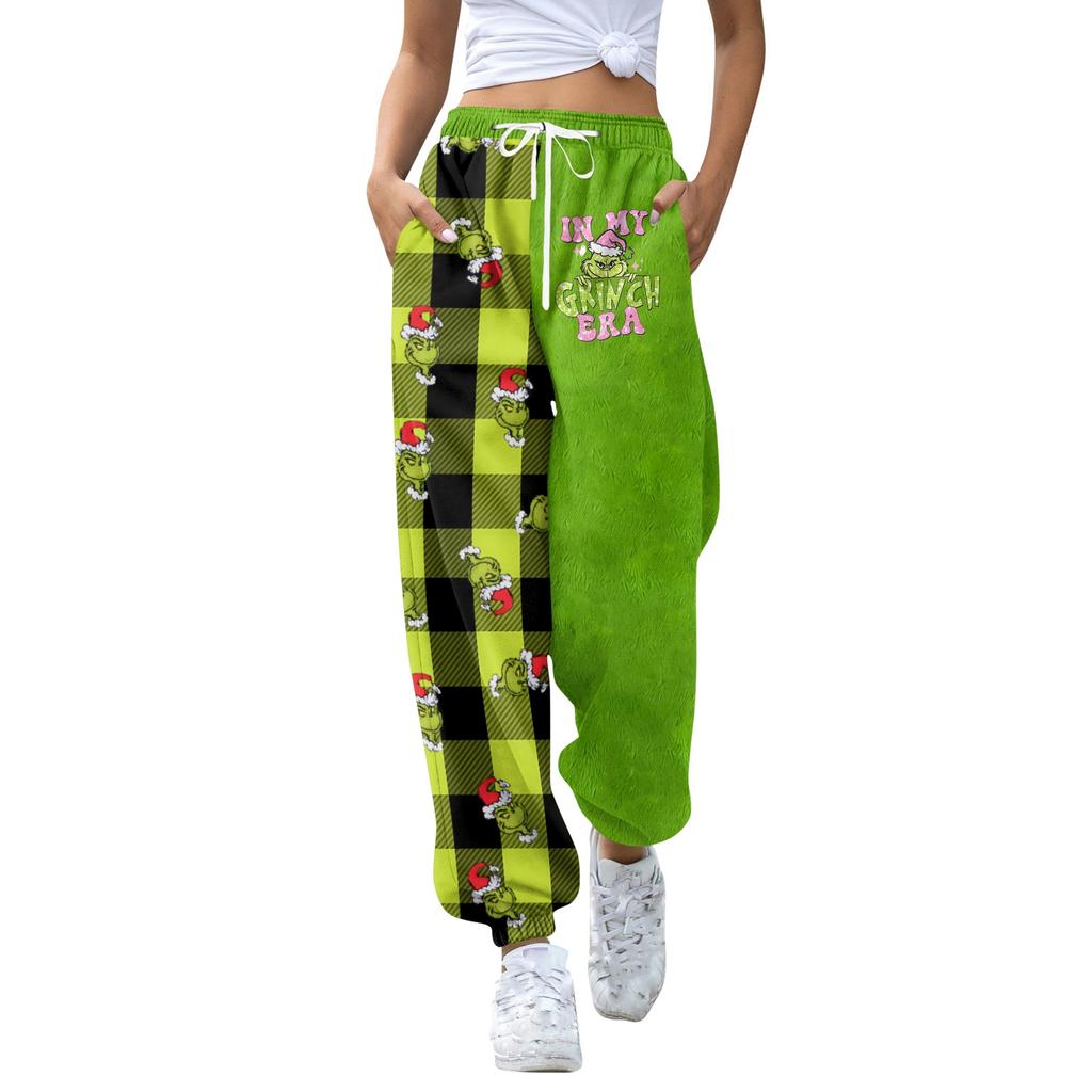 Women's Casual Fashion Christmas Print Sweatpants With Drawstring Waistband And Cuffed Legs