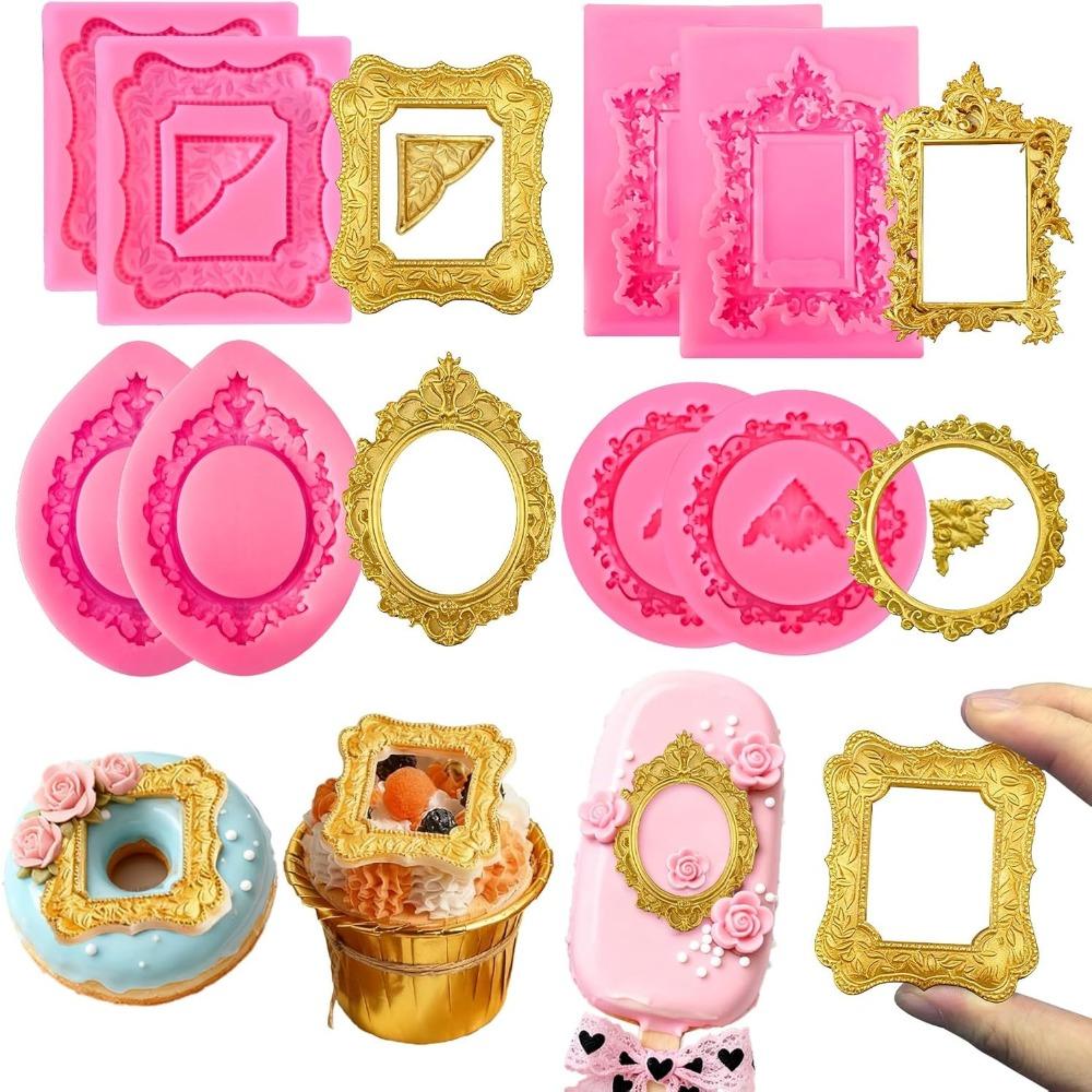 

8pcs Picture Frame Mold Baroque Frame Chocolate Mold Vintage Photo Frames Silicone Molds 8pcs
