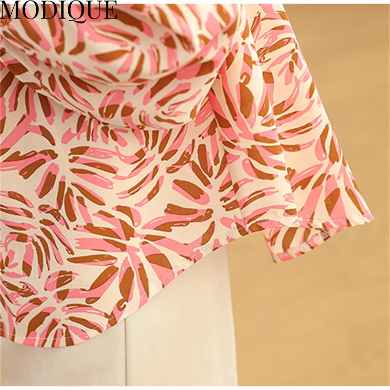 MODIQUE Spring Summer Plus Size Women Casual Loose Elegant Cotton Linen Chiffon Leaf Print Blouse Shirts Lady Oversize O-Neck Long Sleeve Coats