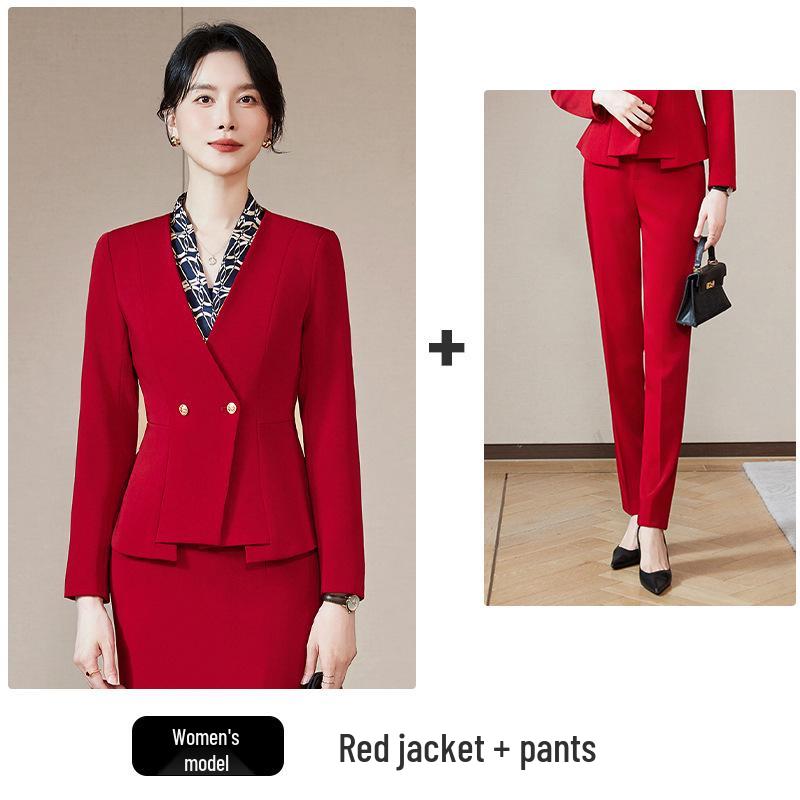 Autumn/Winter Flight Attendant Suit: Professional Long Sleeve Business Uniform for Receptionists and Beauty Salons.
