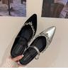 Fashion Silver Satin High Heels Pumps Summer Sandals Rhinestone Flat Strap Mid Shoes Spring Low Heels Slingbacks Female Shoes