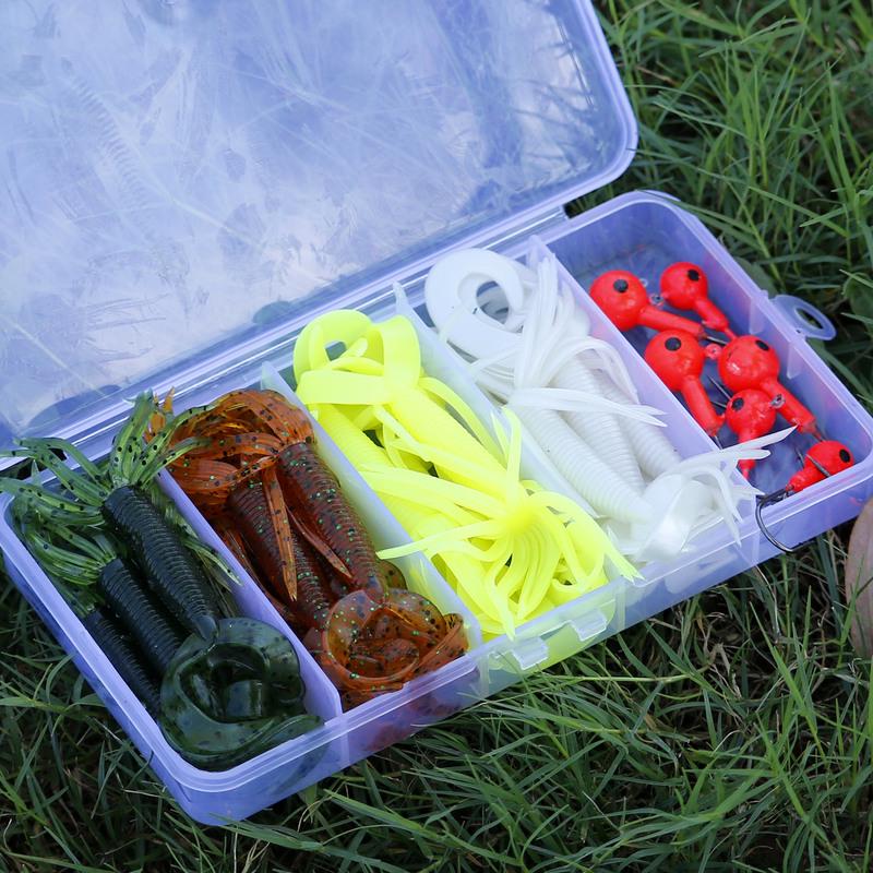 Soft Fishing Lure with Fishing Hook Set Worm Bait Jig Hook with Free Box for Saltwater Freshwater