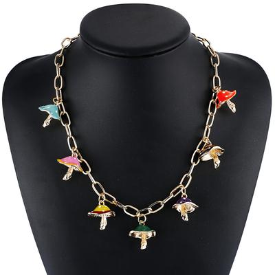 Fashion Cute Mushroom Pendant Necklace for Women Colorful Drip Oil Choker Chain Jewelry Accessories
