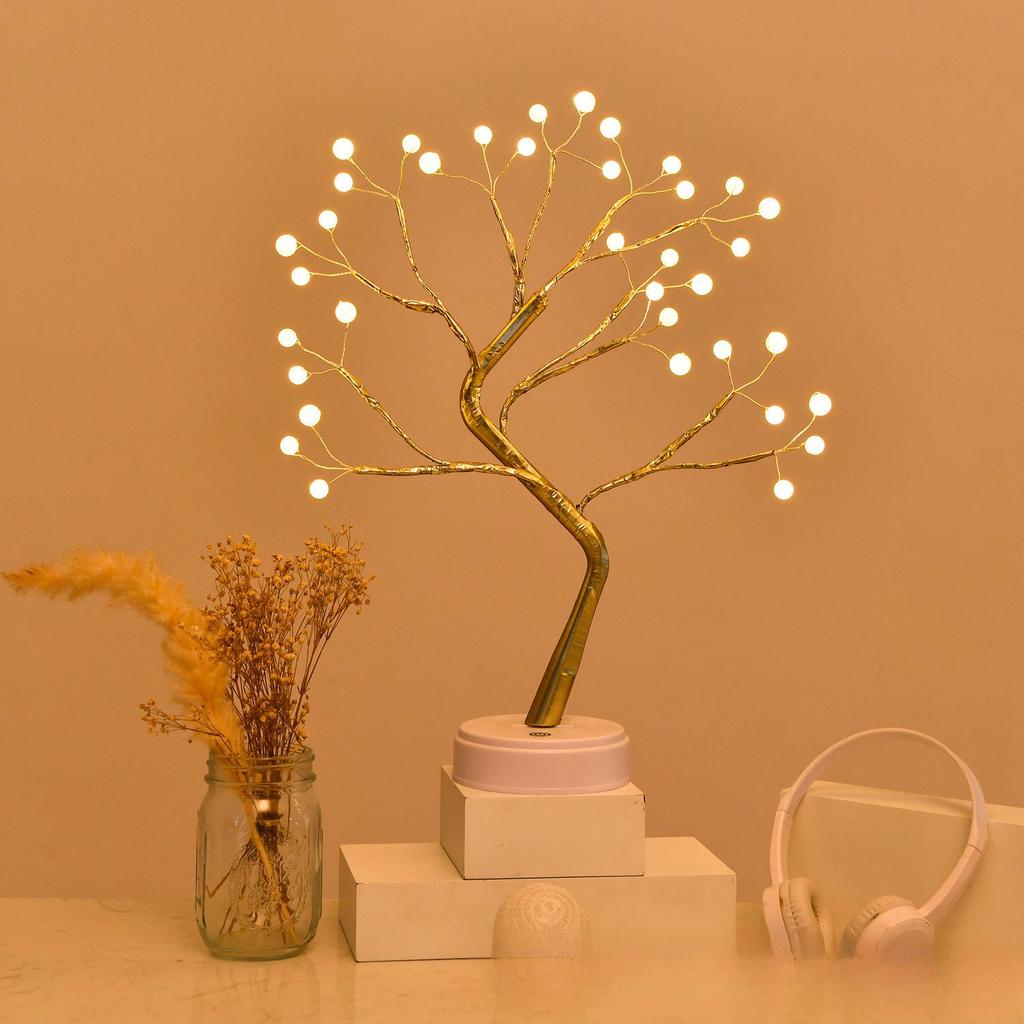 Xianci Starry Sky Table Lamp: Creative LED Pearl Golden Leaf Light for Bedroom Decor