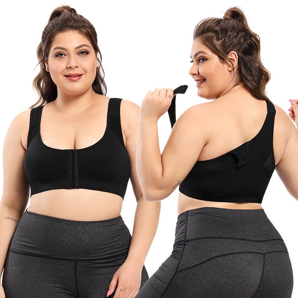 Women Solid Color Posture Bras Front Closure Bras With Back Support Full Coverage Wireless Bras Adjustable