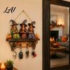 Dark Aesthetic Wall Art Halloween Entryway Key Holder with 4 Hooks Wooden Hanging Sign Mount Rack for Keys Bags And Leashes Home Organizer Mudroom