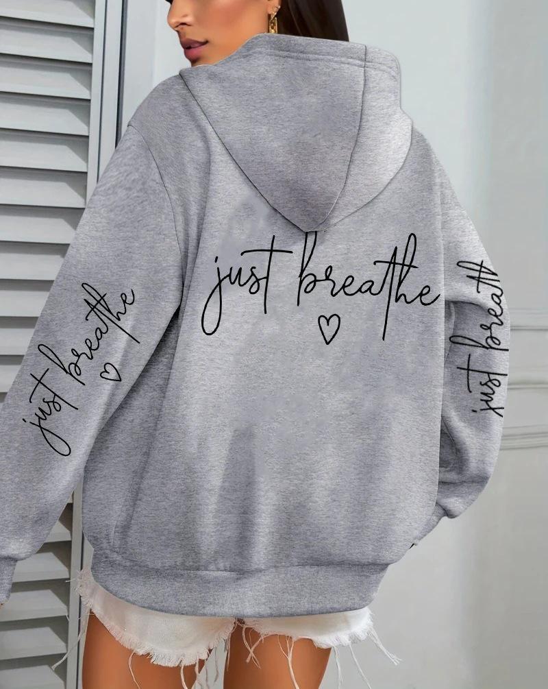 Just Breathe Love Women's Casual Fleece Hoodie with Pockets