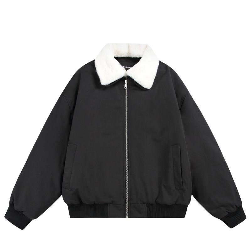 Unisex Oversized Winter Cotton Coat With Removable Fleece Collar Japanese Retro Style Warm Thick Parka Men Women