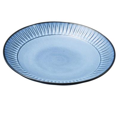 Hama Pottery Hasami Ware Rizaemon Kiln BLUE Carving Plate 391149 8-inch
